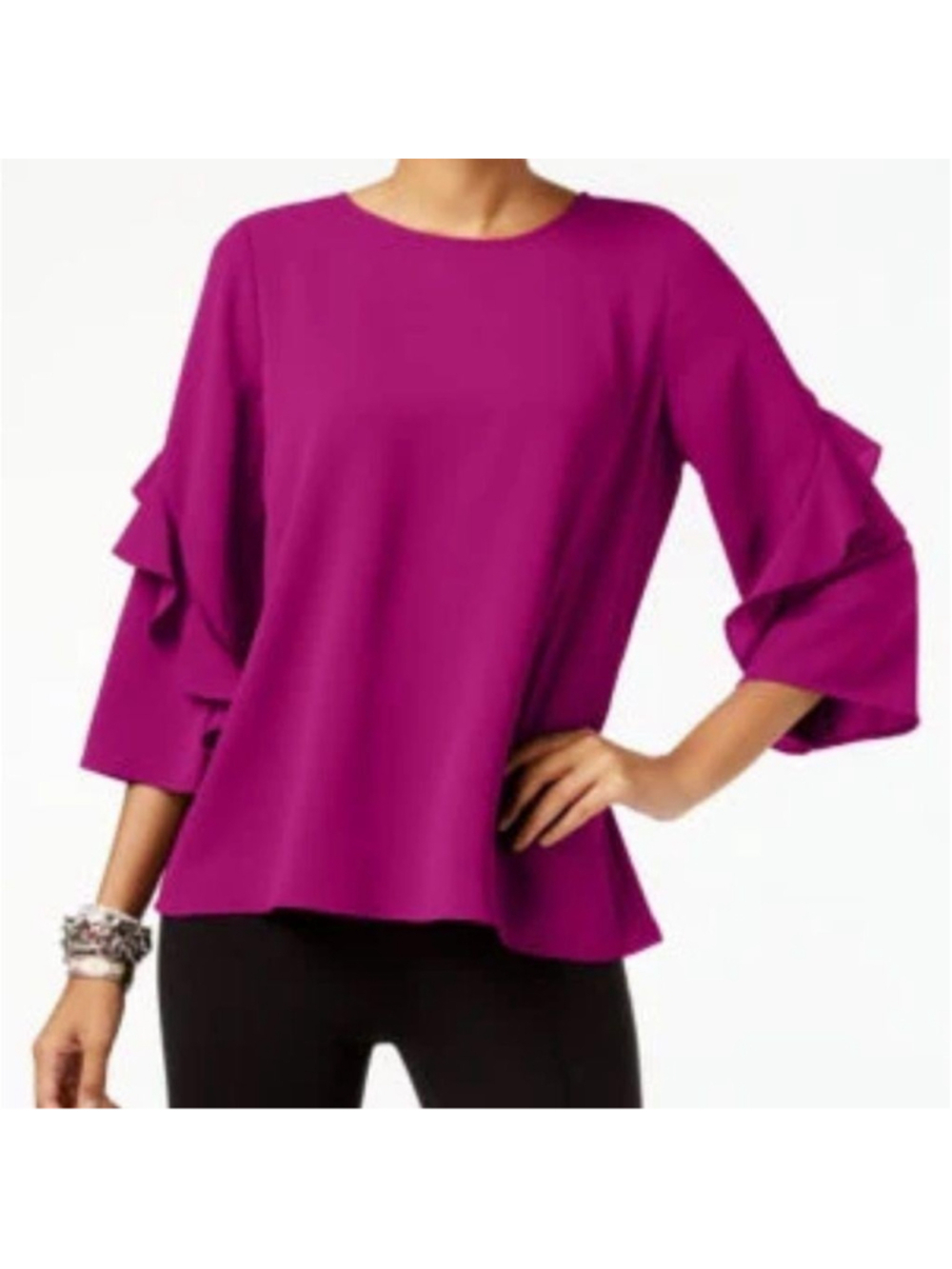 Alfani Ruffled sleeve magenta zip back blouse size xs NWT